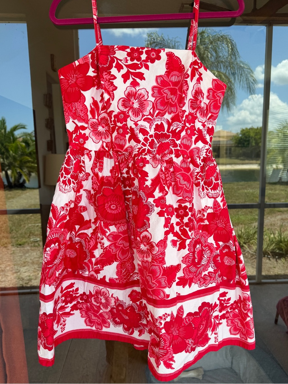 👉🏼LIKE NEW👈🏼 Cynthia Rowley Red & White Floral Fit & Flare Midi Dress Sz:12